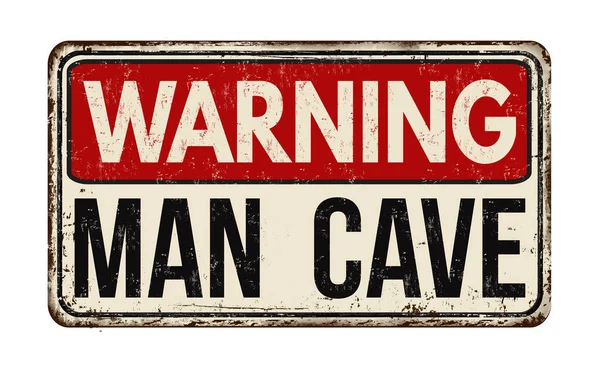 남자 동굴 빈티지 녹슨 금속 표지판을 경고 — 스톡 벡터