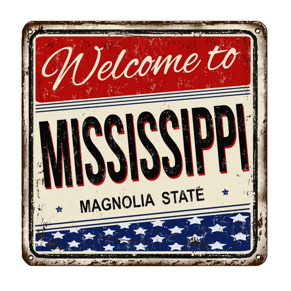Üdvözöljük Mississippi vintage rozsdás fém jel — Stock Vector