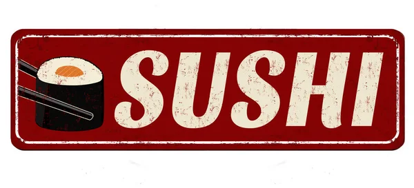 Signo de metal oxidado vintage de sushi — Vector de stock