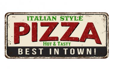 Pizza kırmızı vintage paslı metal işareti
