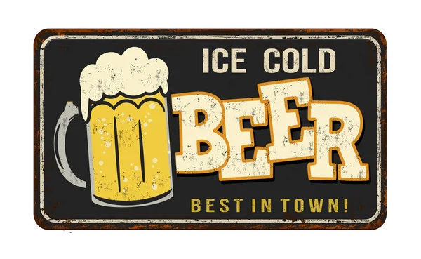 Eiskaltes Bier Jahrgang rostiges Metallschild — Stockvektor