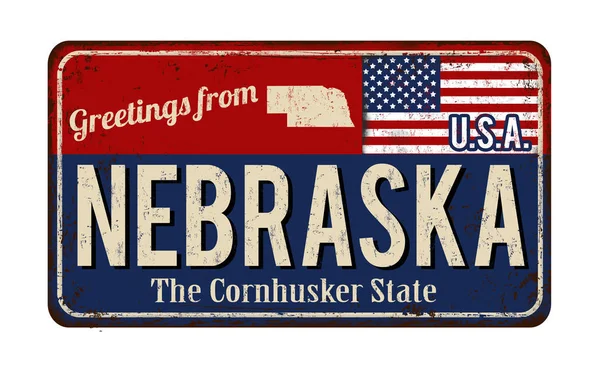 Groeten uit Nebraska vintage roestig metaal ondertekenen — Stockvector