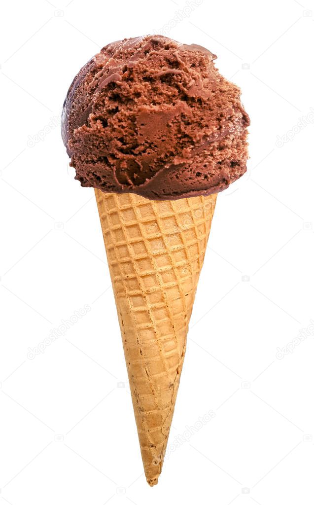 Chocolate ice cream in waffle cone 