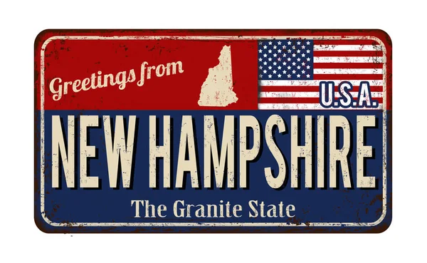 Pozdrav z New Hampshire vintage rezavého plechu podepsat — Stockový vektor