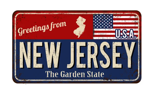 Salutations de New Jersey vintage rouillé signe métallique — Image vectorielle