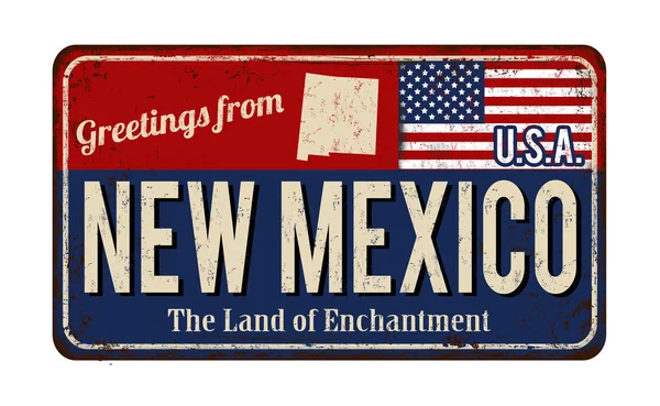 Saludos desde Nuevo México signo de metal oxidado vintage — Vector de stock