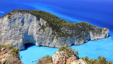 Navagio Beach Zakynthos Adası mavi lagün