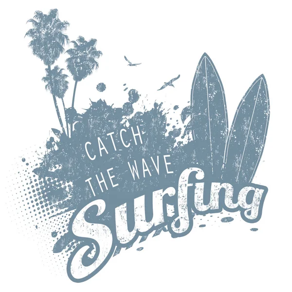 Surfing typography design t-shirt or poster — Stock Vector