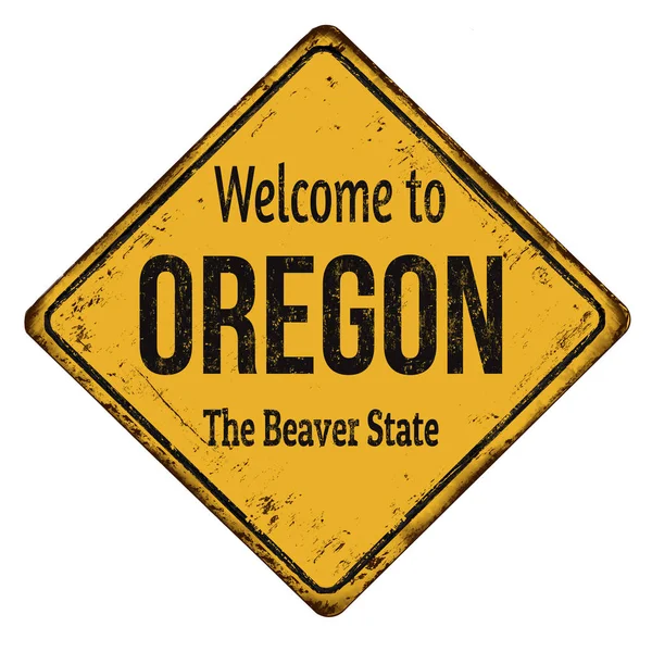 Üdvözöljük Oregon vintage rozsdás fém jel — Stock Vector