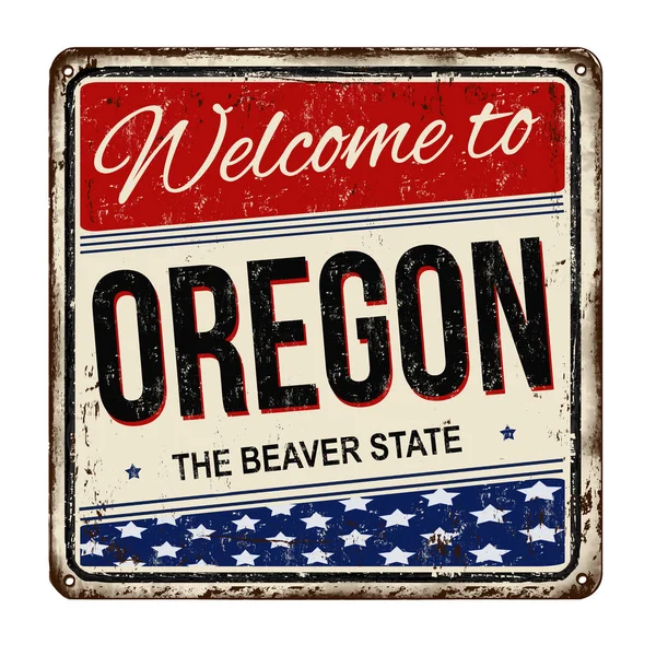 Üdvözöljük Oregon vintage rozsdás fém jel — Stock Vector