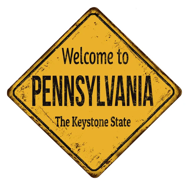 欢迎来到宾夕法尼亚老式锈迹斑斑的金属牌子 — 图库矢量图片