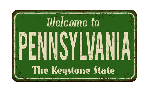 Bienvenido al cartel de metal oxidado vintage de Pennsylvania — Archivo Imágenes Vectoriales