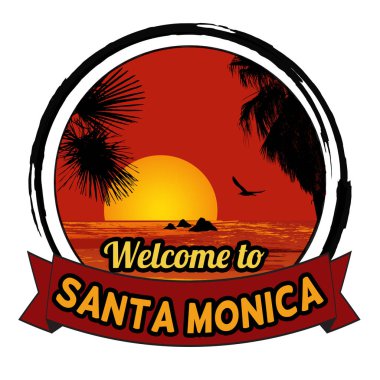 Santa Monica kavramı t-shirt için hoş geldiniz ve diğer yazdırma