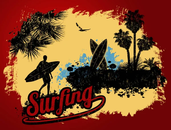 Surfing typographic poster design — Stock Vector