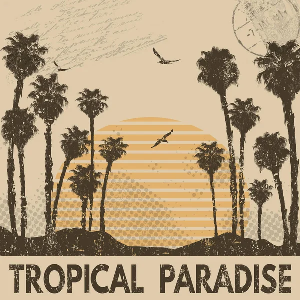 Diseño tipográfico abstracto de verano con palmeras — Archivo Imágenes Vectoriales