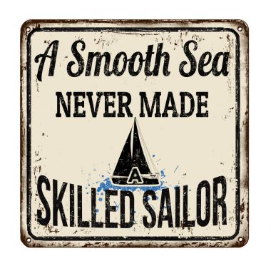 Pürüzsüz bir deniz hiç yetenekli bir denizci vintage paslı metal işareti yaptı.