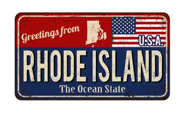 Groeten uit Rhode Island vintage roestig metaal ondertekenen — Stockvector