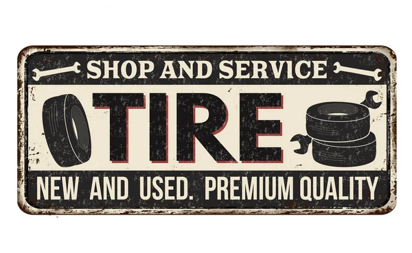 Magasin de pneus et service vintage rouillé panneau métallique — Image vectorielle