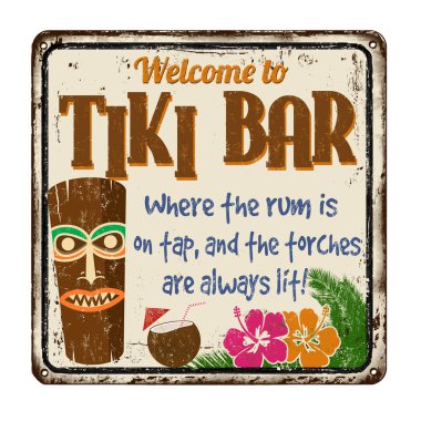 Tiki bar vintage paslı metal işareti için hoş geldiniz