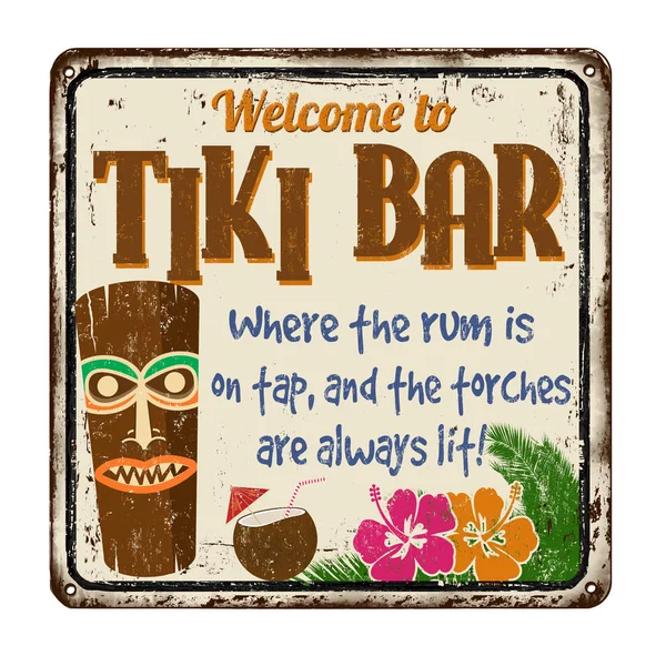 Tiki バー ビンテージさびた金属サインへようこそ — ストックベクタ