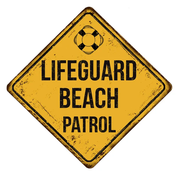Lifeguard praia patrulha vintage metal enferrujado sinal — Vetor de Stock
