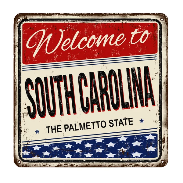 欢迎来到南卡罗莱纳州老式锈迹斑斑的金属牌子 — 图库矢量图片