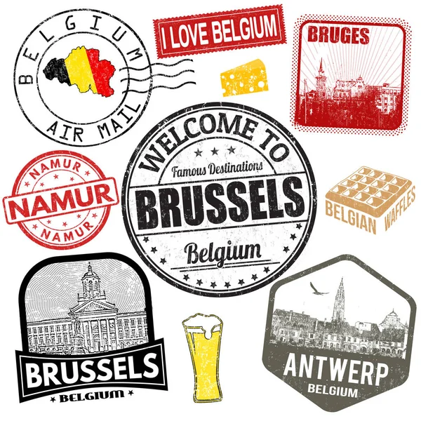 Bélgica conjunto de selos de viagem —  Vetores de Stock