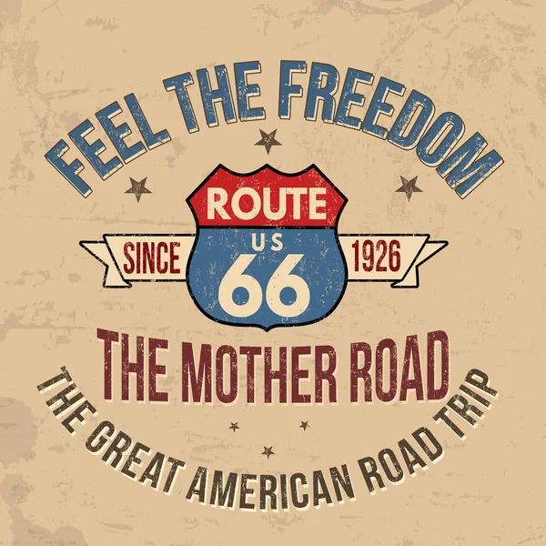 Typographie Route 66 pour t-shirt imprimé — Image vectorielle