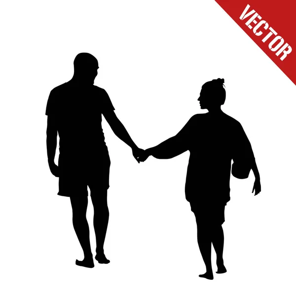 Pareja de jóvenes caminando descalzos — Vector de stock