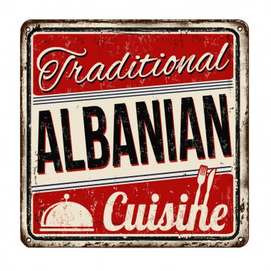 Geleneksel Arnavut mutfağı vintage paslı metal işareti