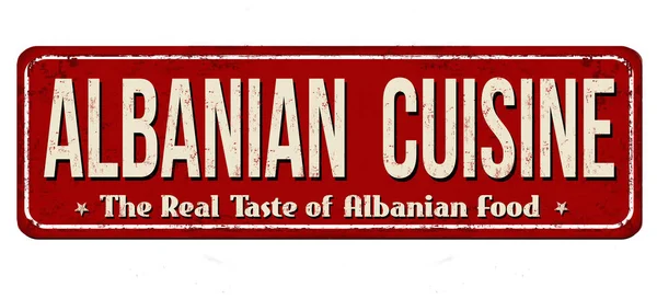 阿尔巴尼亚烹饪风格复古锈迹斑斑的金属牌子 — 图库矢量图片