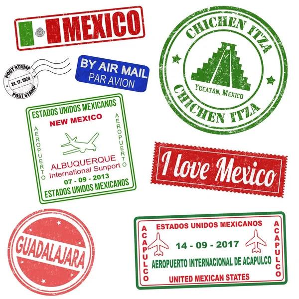 Pasaporte o juego de viaje de sellos grunge de México — Archivo Imágenes Vectoriales