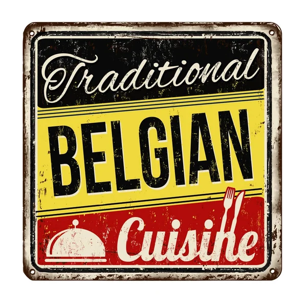 Traditionelle belgische Küche Vintage rostigen Metallschild — Stockvektor