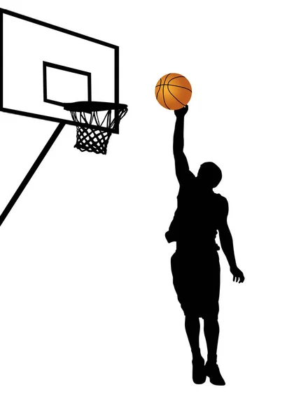 Basketbal speler silhouet op witte achtergrond — Stockvector