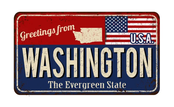 Pozdrav z Washingtonu vintage rezavého plechu podepsat — Stockový vektor