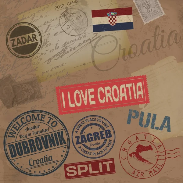 克罗地亚旅行邮票 — 图库矢量图片