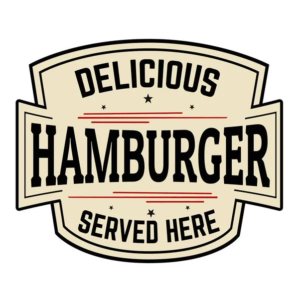 Delicious hamburger label or icon — Stock Vector