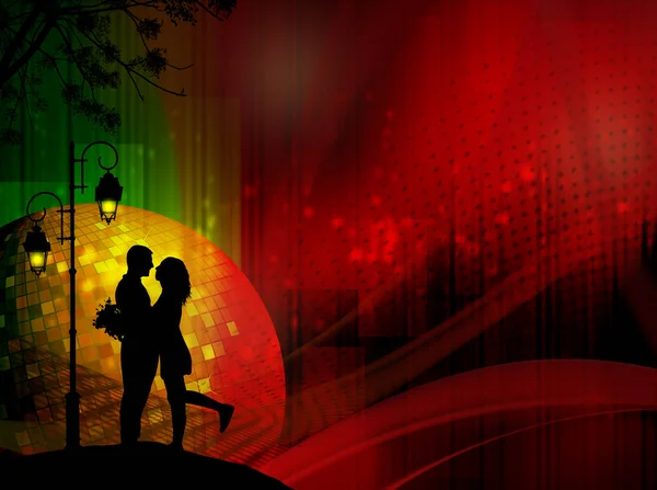 Lovers under street lamp poster or banner Stock Vector