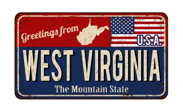 Pozdrowienia z West Virginia vintage zardzewiały metal Zarejestruj — Wektor stockowy