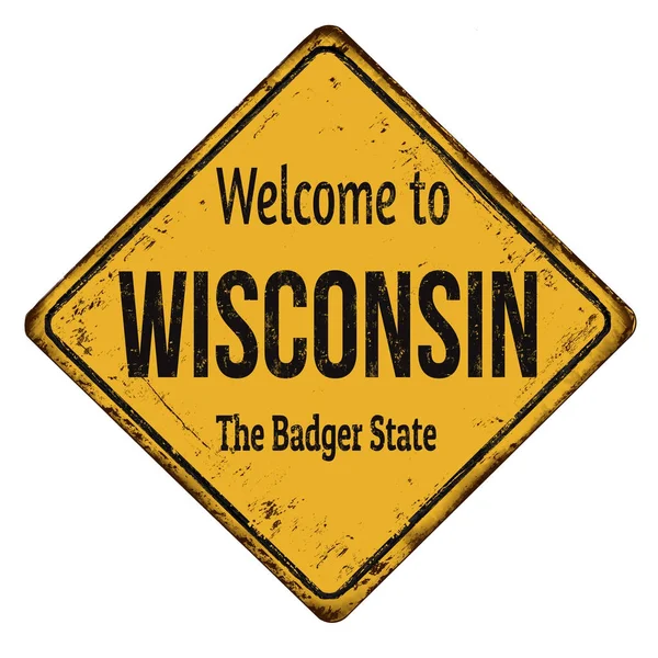 Добро пожаловать в Висконсин винтажный ржавый металлический знак — стоковый вектор