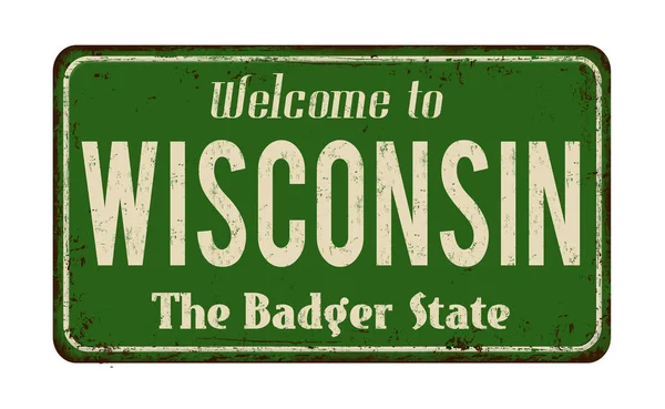 Bienvenue à Wisconsin vintage en métal rouillé signe — Image vectorielle