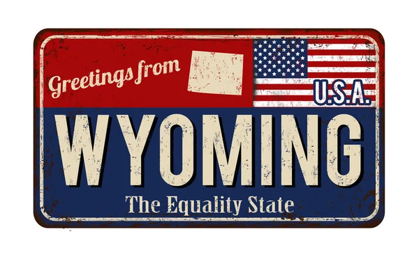 Pozdrowienia z Wyoming vintage zardzewiały metal Zarejestruj — Wektor stockowy