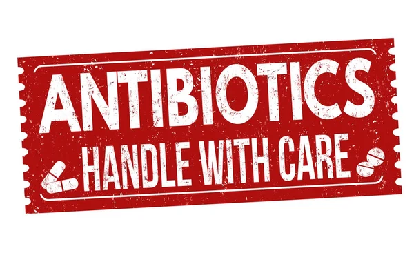 Antibiotiques, poignée avec soin tampon caoutchouc grunge — Image vectorielle