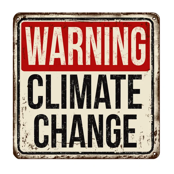 Aviso sobre as alterações climáticas sinal de metal enferrujado vintage — Vetor de Stock