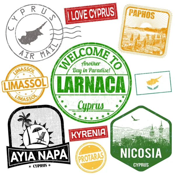 Set of travel grunge stamps with Cyprus — Stock Vector