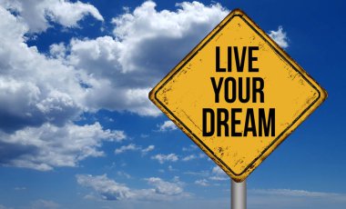 Senin rüya metalik vintage işareti mavi gökyüzü bulutlu oturuyorum