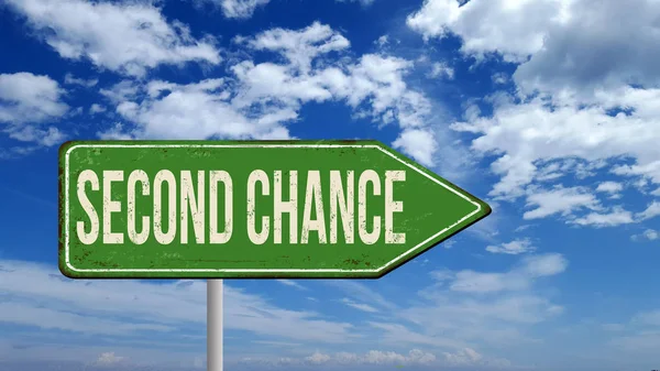 Second chance metallic vintage sign over blue sky with clouds
