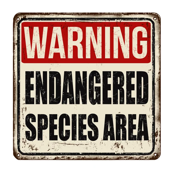 Warning endangered species area vintage rusty metal sign — Stock Vector