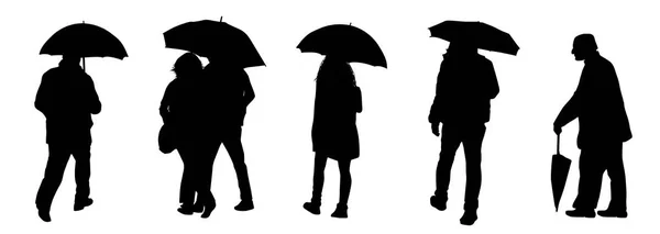 Silhuetas de pessoas com guarda-chuvas — Vetor de Stock
