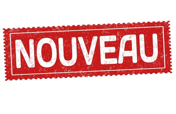 Nuevo en el sello de goma grunge de lengua francesa (Nouveau) — Vector de stock
